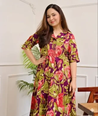 Printed Viscose Rayon Flared Kurta for Women