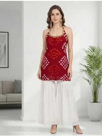 Bandhani Viscose Rayon Straight Kurta for Women