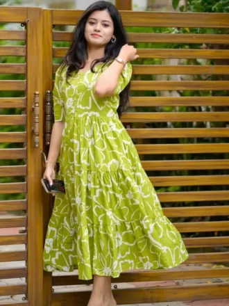 Printed Viscose Rayon Flared Kurta for Women